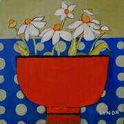 Red Bowl with Daisies